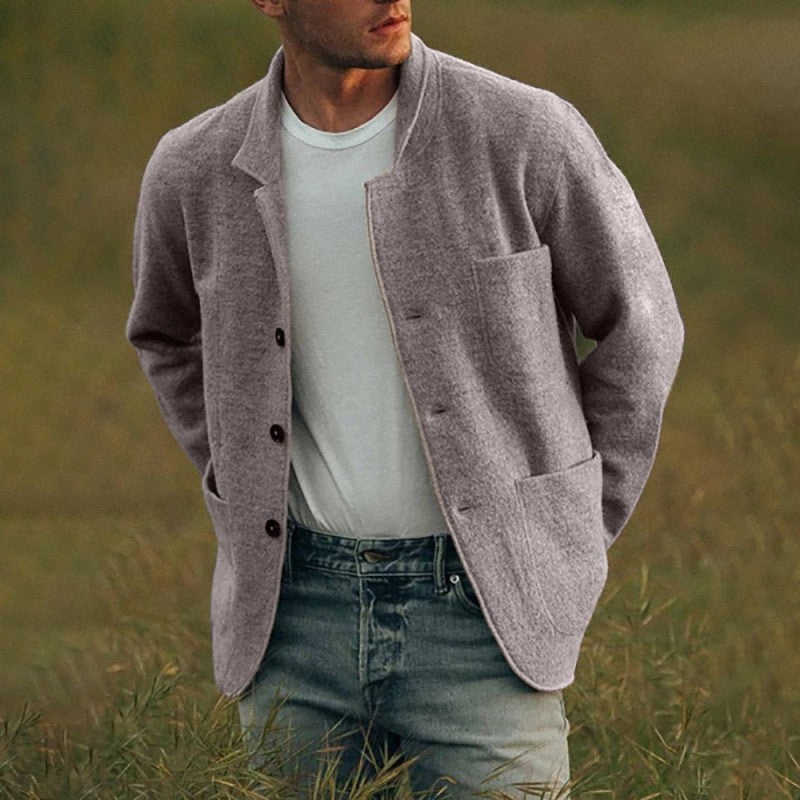 Herren komfortable und stilvolle Strickjacke mit aufgesetzten Taschen Aliams