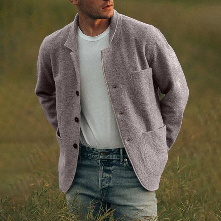 Herren komfortable und stilvolle Strickjacke mit aufgesetzten Taschen Aliams