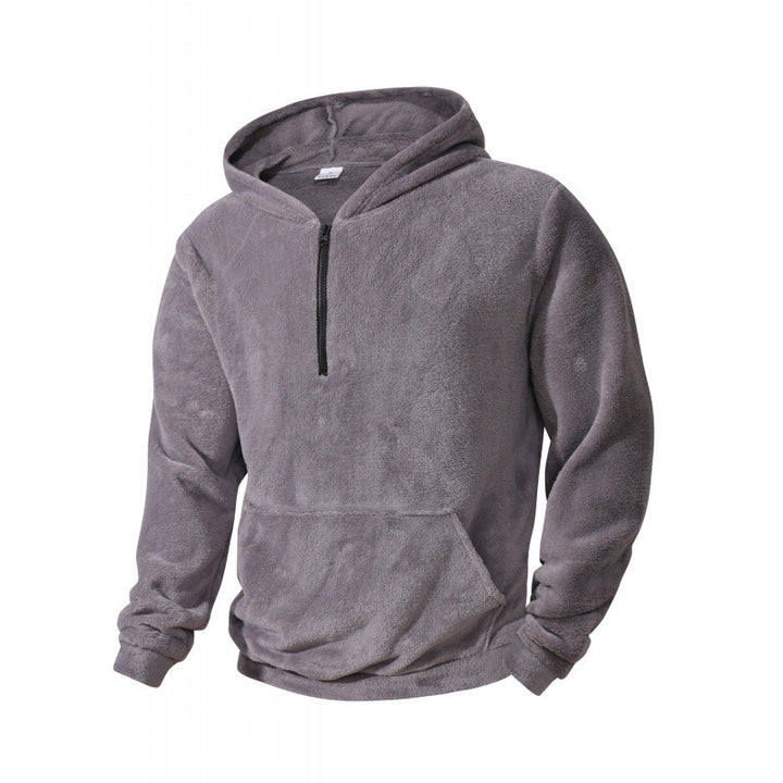 Herren Fleece Pullover mit halblangem Reißverschluss und Kapuze Aliams