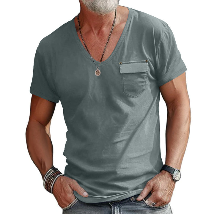 Herren V-Ausschnitt T-Shirt mit praktischer Brusttasche und atmungsaktivem Material Aliams