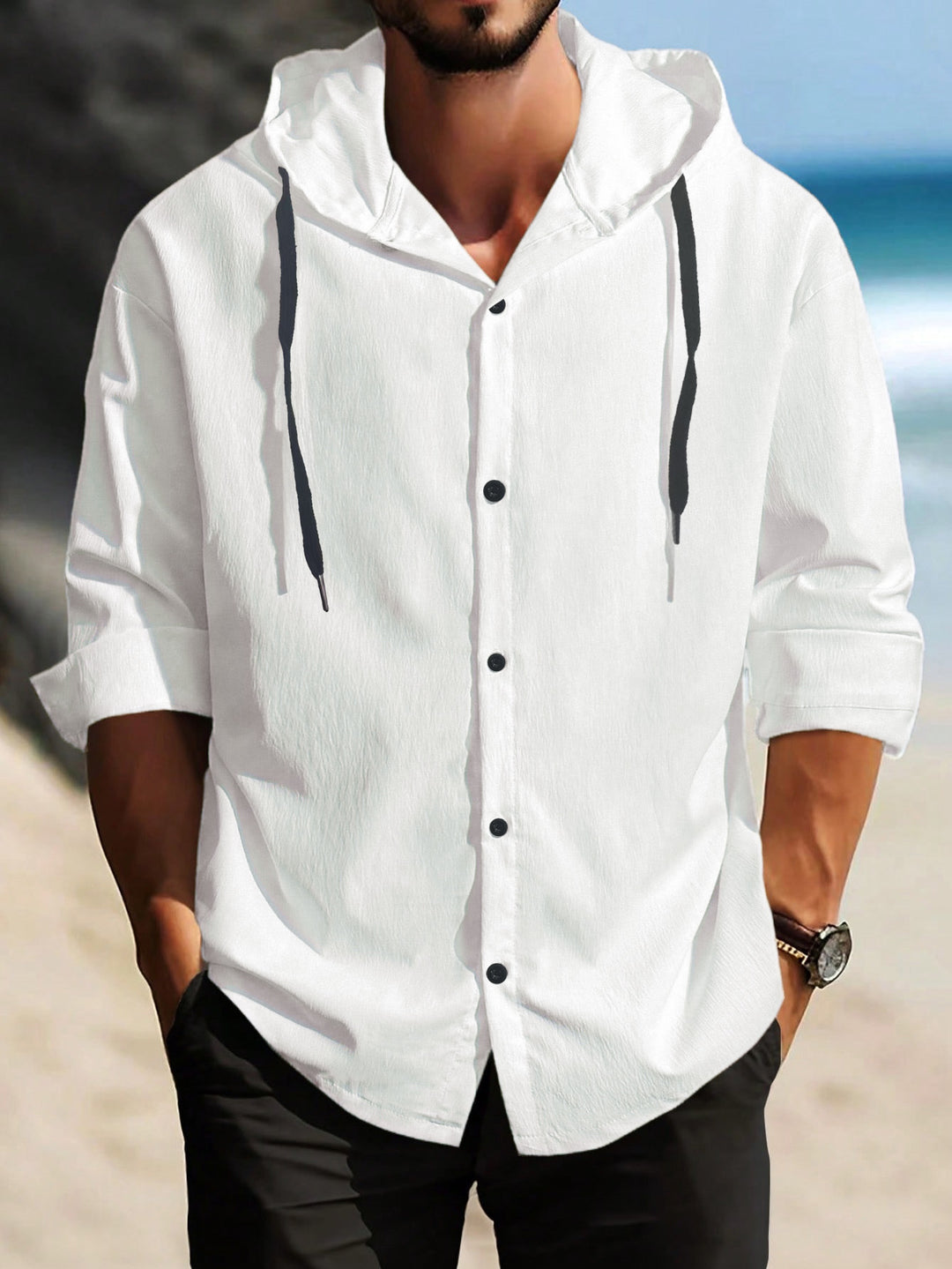 Herren sportliche Hemdjacke mit Kapuze und zeitgemäßem Design Aliams