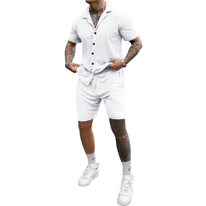 Herren Freizeit-Kurzarm-Set mit Knopfleiste und verstellbarem Kordelzug Aliams