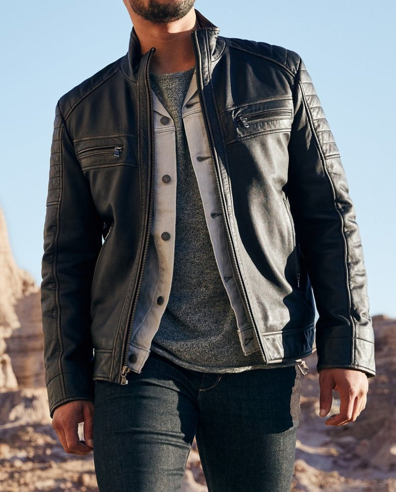 Herren Bikerjacke mit Stepp-Design und praktischen Taschen Aliams