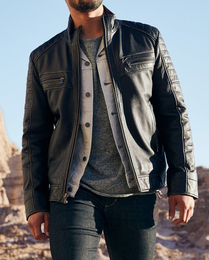 Herren Bikerjacke mit Stepp-Design und praktischen Taschen Aliams