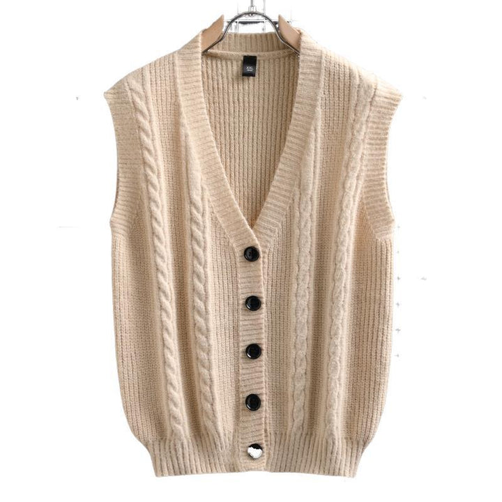 Herren ärmellose Strickjacke mit Zopfmuster und Knopfdetails Aliams