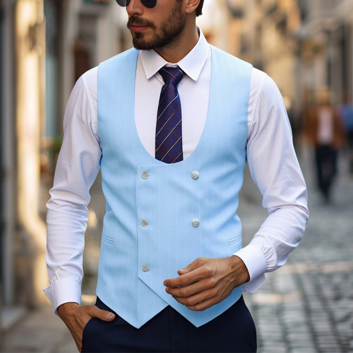 Herren elegante Weste mit doppelter Knopfleiste und klassischen Streifen Aliams