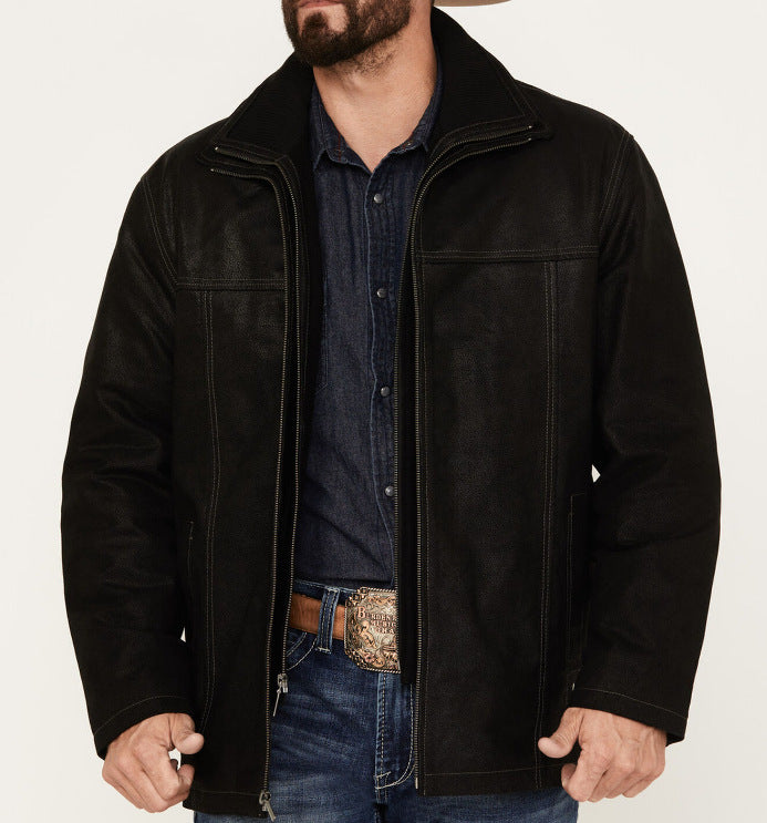 Herren hochwertige Lederjacke mit modernen Details und praktischen Taschen Aliams