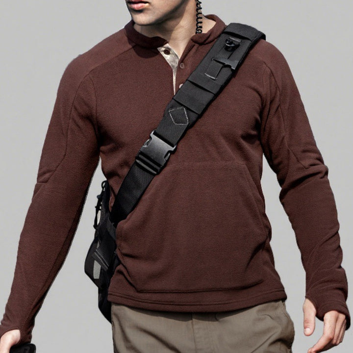 Herren Fleece-Pullover mit modischem Stehkragen und praktischen Knöpfen Aliams