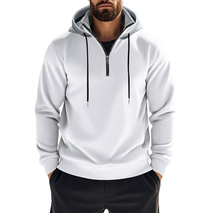 Herren sportlicher Hoodie mit halbem Reißverschluss und kombiniertem Kapuzen-Design Aliams
