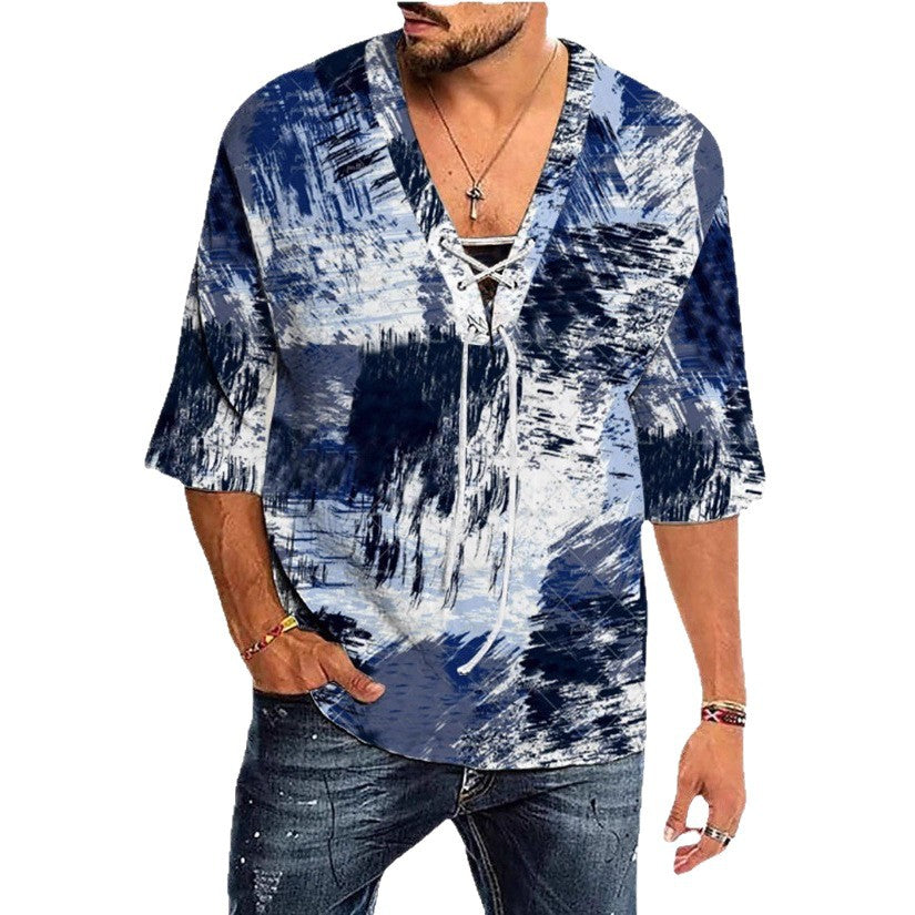 Herren grafisches Shirt mit modernem Schnürdesign Aliams