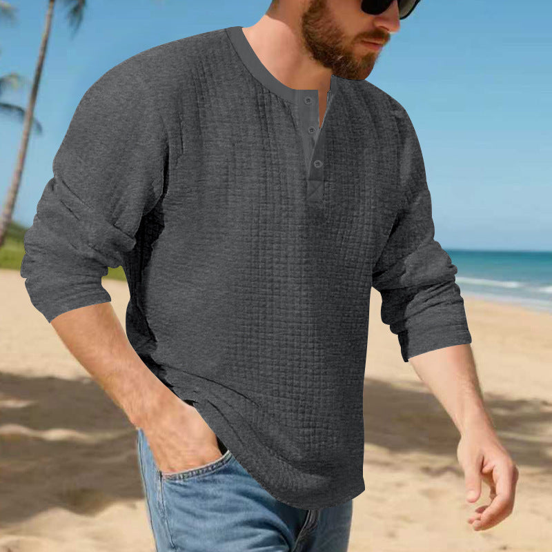 Herren stilvolles Langarm-Henley-Shirt mit strukturierter Oberfläche Aliams