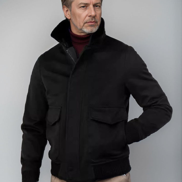 Herren elegante Kurzjacke mit Kunstfellkragen und praktischen Taschen Aliams