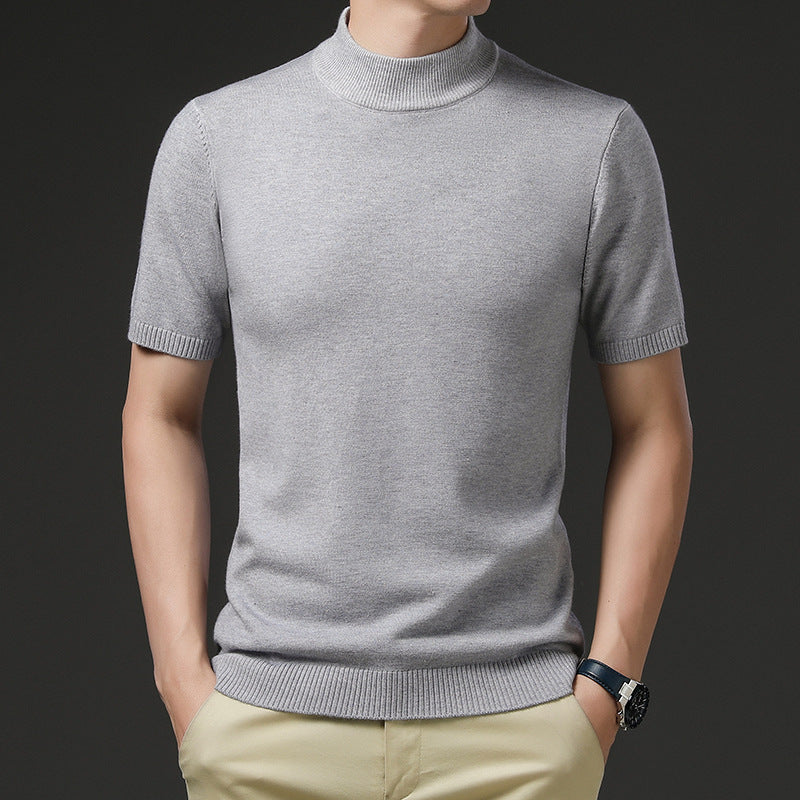 Herren elegantes Kurzarm-Pullover mit hochgeschlossenem Kragen Aliams