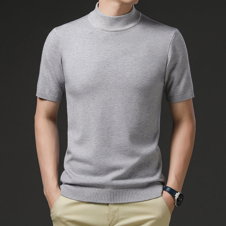 Herren elegantes Kurzarm-Pullover mit hochgeschlossenem Kragen Aliams