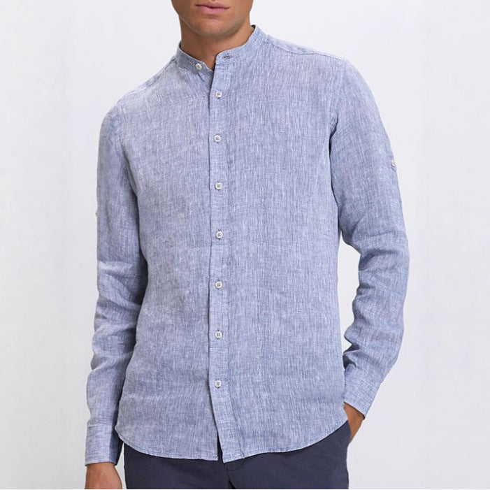 Herren stilvolles Langarmhemd mit Stehkragen und feiner Textur Aliams