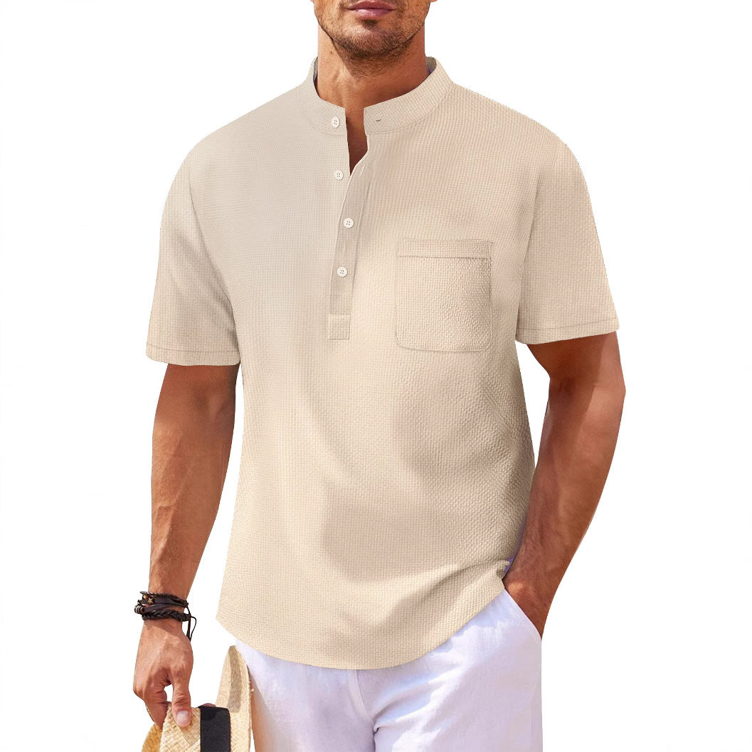 Herren Kurzarm-Henley-Shirt mit strukturiertem Design und praktischer Brusttasche Aliams