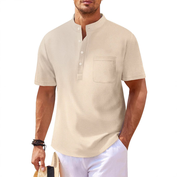 Herren Kurzarm-Henley-Shirt mit strukturiertem Design und praktischer Brusttasche Aliams