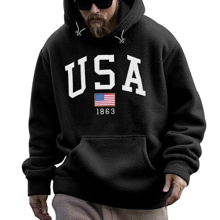 Herren Kapuzenpullover mit USA-Print und gemütlicher Kängurutasche Aliams