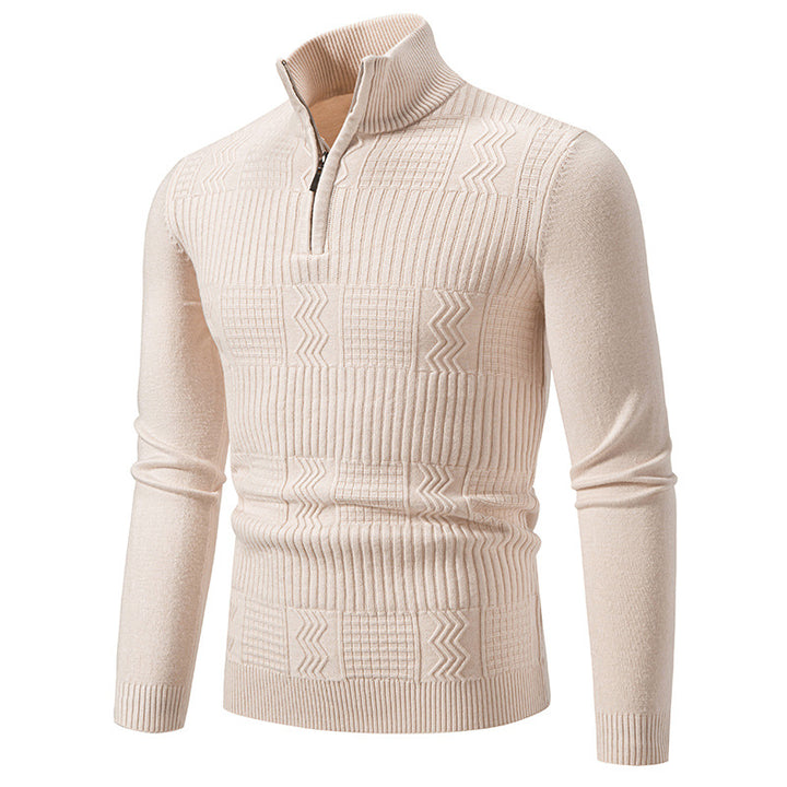 Herren hochwertiger Strickpullover mit modernem Zipper und strukturiertem Muster Aliams