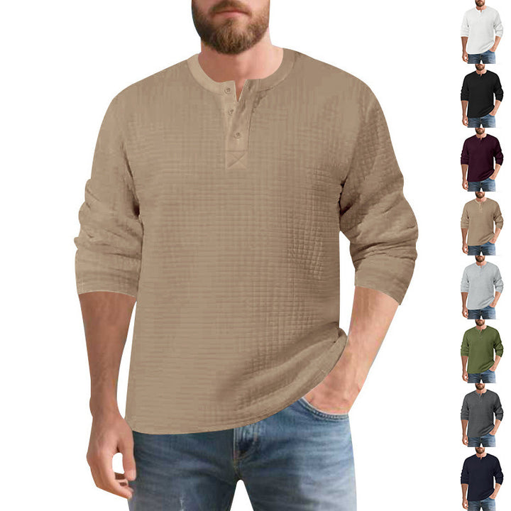 Herren stilvolles Langarm-Henley-Shirt mit strukturierter Oberfläche Aliams