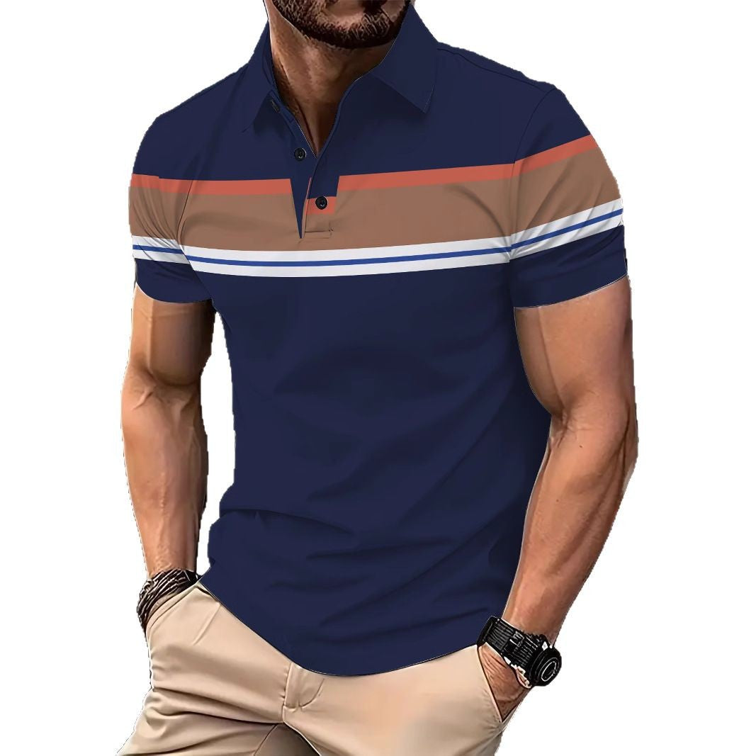 Herren Kurzarm Poloshirt mit modernen Blockstreifen Aliams