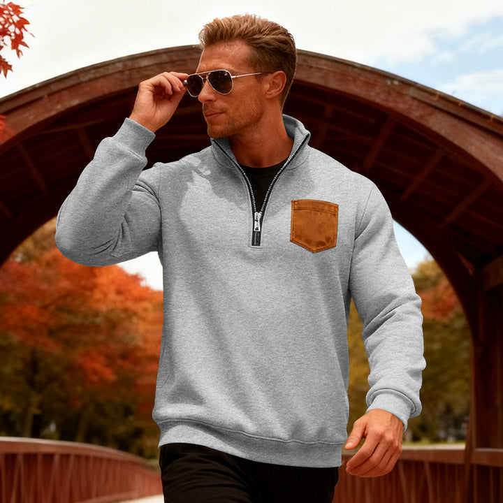 Herren Fleecepullover mit halbem Reißverschluss und praktischer Brusttasche Aliams