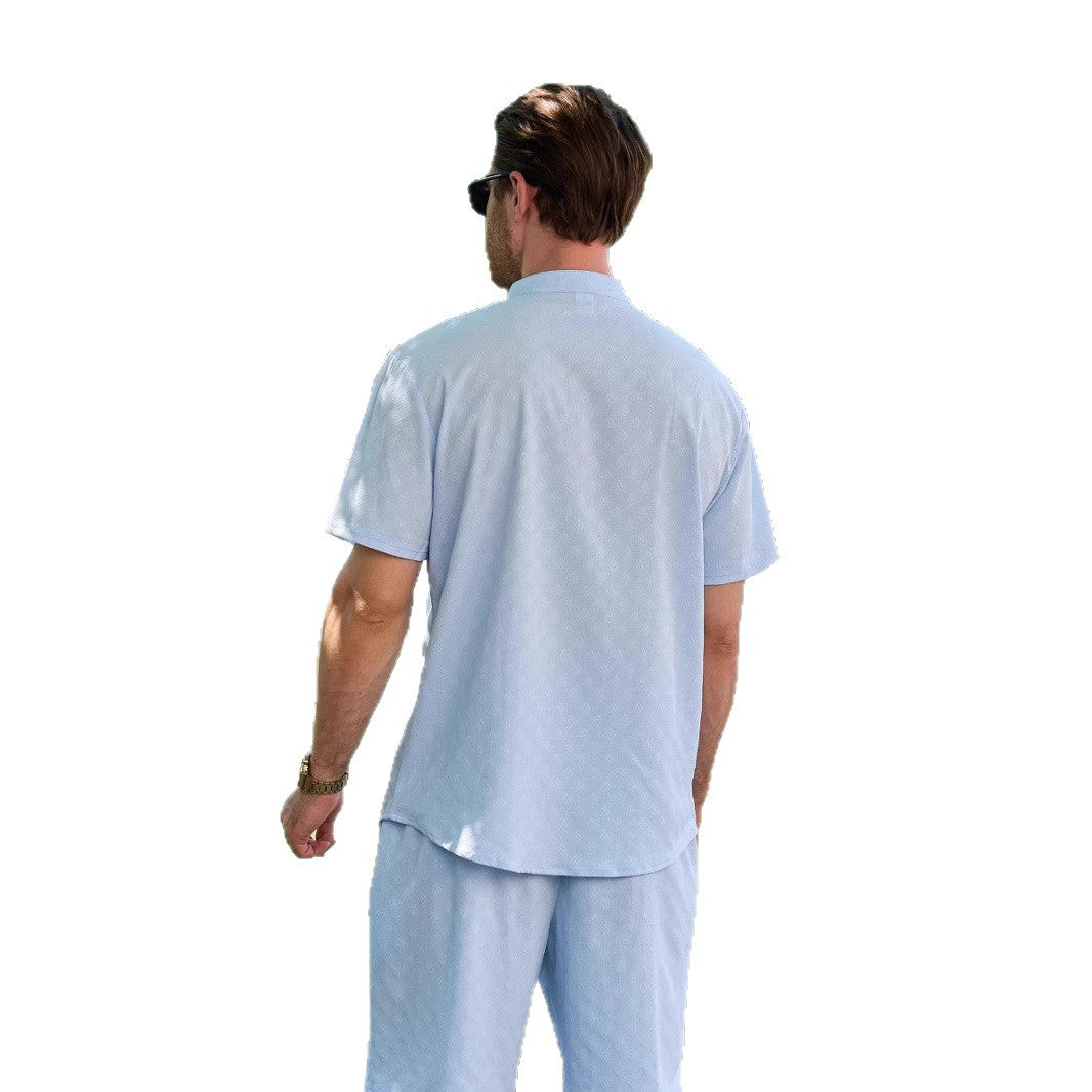 Herren Kurzarmhemd mit eleganten Strukturen und modernem Stehkragen Aliams