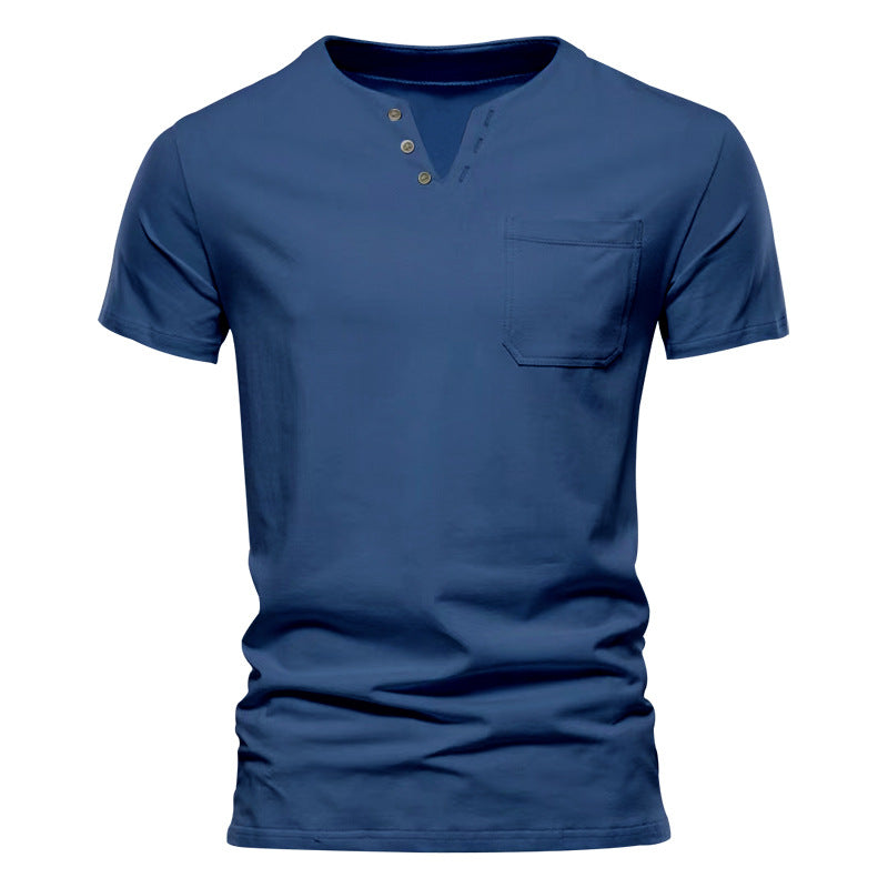 Herren Kurzarm-Henley-Shirt mit Knopfleiste und praktischer Brusttasche Aliams