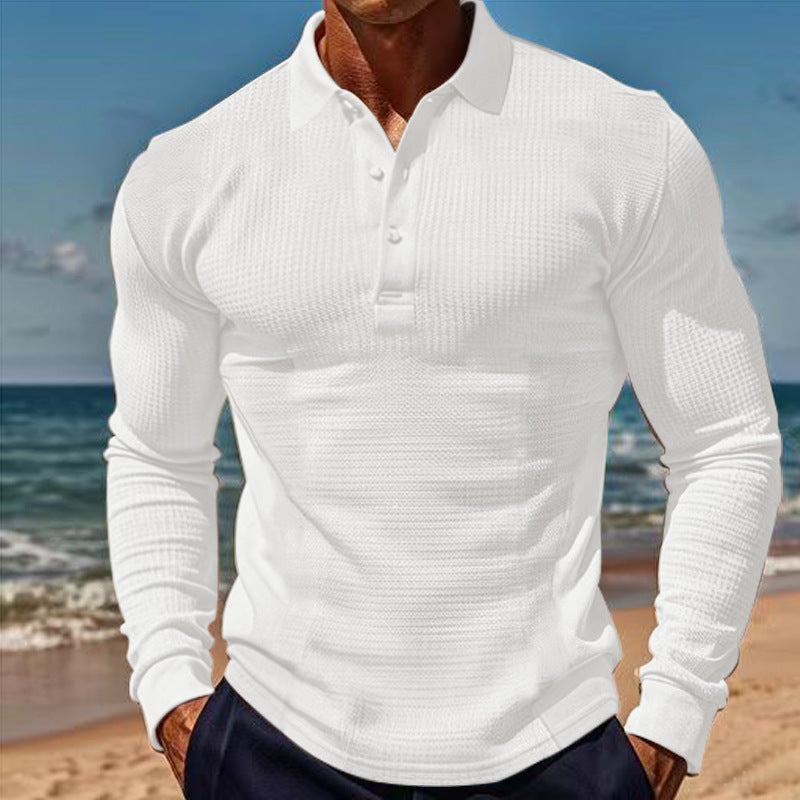 Herren eleganter Langarm-Polo mit Knopfleiste und strukturiertem Design Aliams