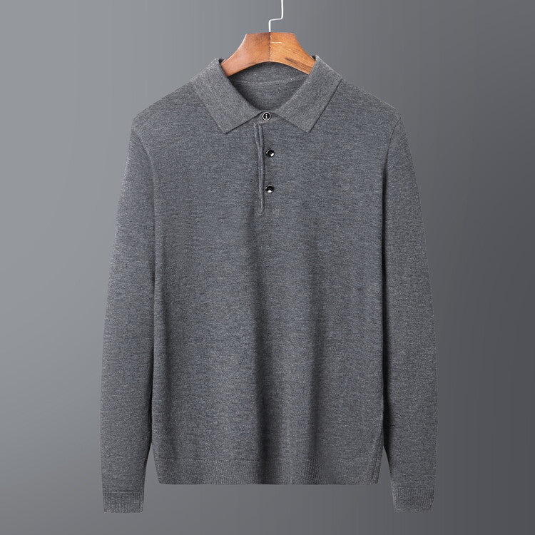 Herren eleganter Strickpullover mit Polokragen und Knopfleiste Aliams