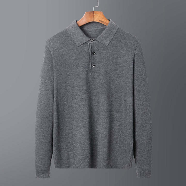Herren eleganter Strickpullover mit Polokragen und Knopfleiste Aliams
