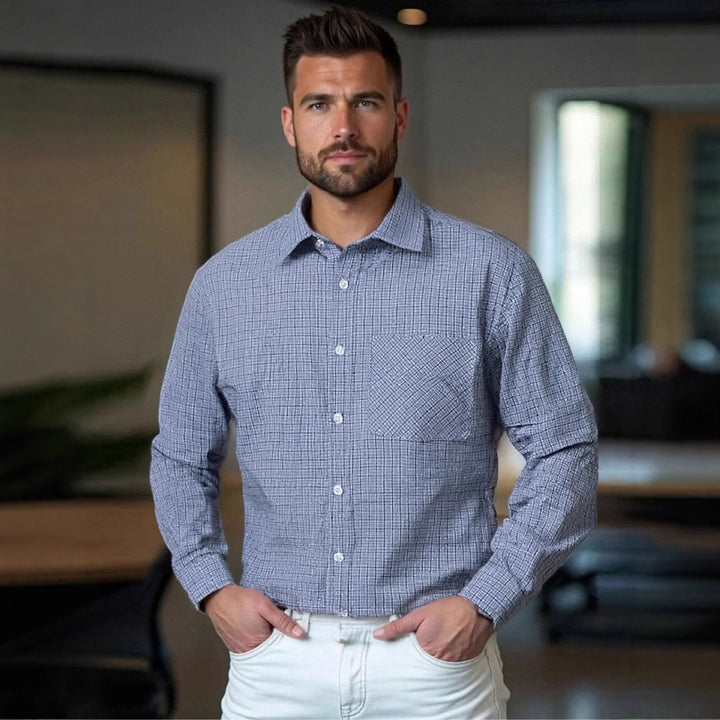 Herren kariertes Langarmhemd mit Brusttasche und modernem Schnitt Aliams