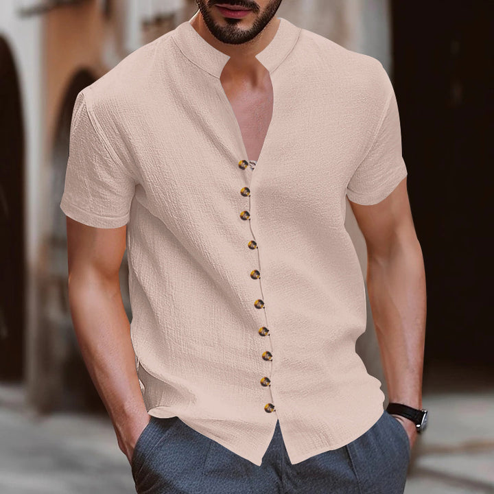 Herren Kurzarm-Henley-Hemd mit strukturiertem Stoff und eleganten Knopfdetails Aliams
