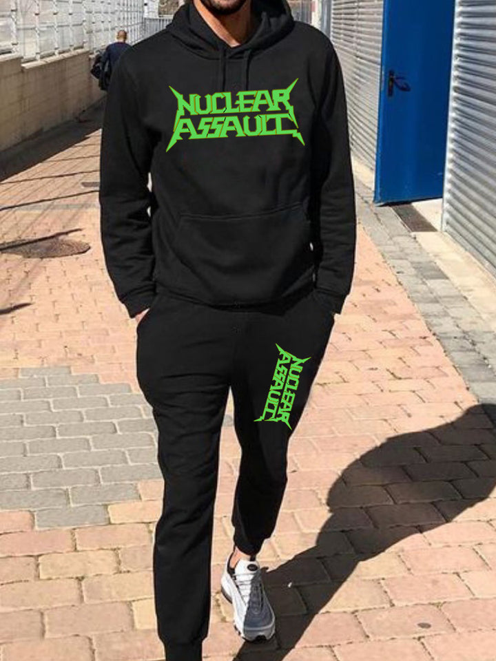 Herren Kapuzenpullover und Jogginghose Set mit auffälligem Frontdruck Aliams