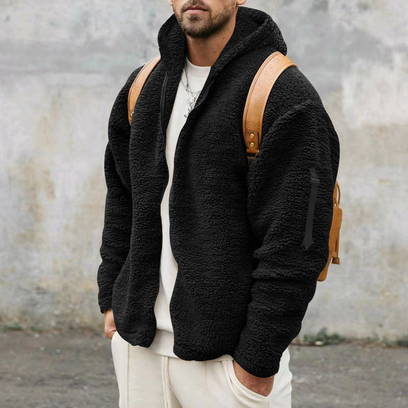 Herren Fleece-Langjacke mit Kapuze und praktischen Taschen Aliams