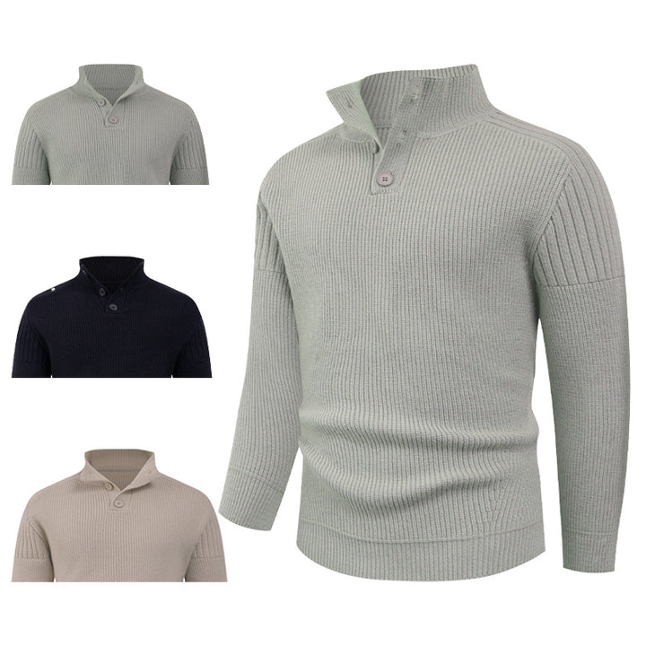 Herren Strickpullover mit hohem Kragen und Knopfdetails Aliams