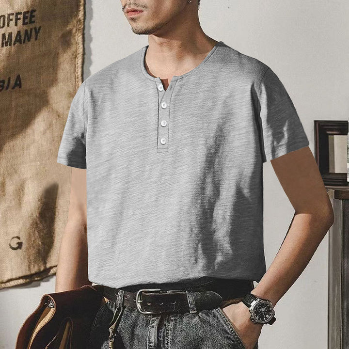 Herren hochwertiges Kurzarm-Henley-T-Shirt mit modischen Knöpfen und bequemer Passform Aliams