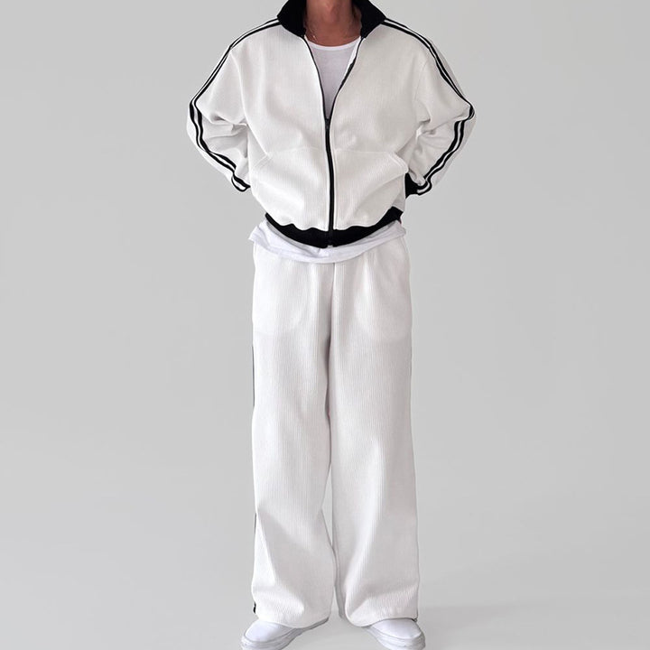 Herren bequeme Trainingsanzug mit hohem Kragen und seitlichen Streifen Aliams