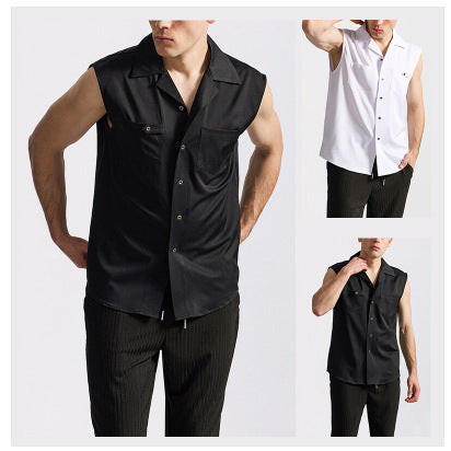 Herren ärmelloses Hemd mit praktischen Brusttaschen Aliams