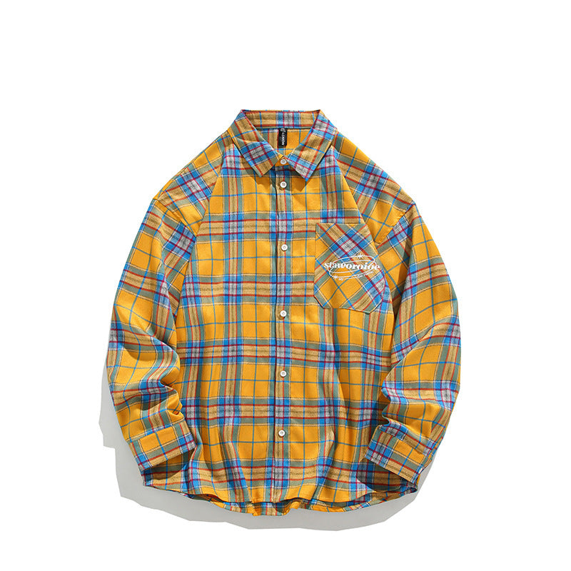 Herren kariertes Freizeithemd mit offenem Kragen und Brusttasche Aliams