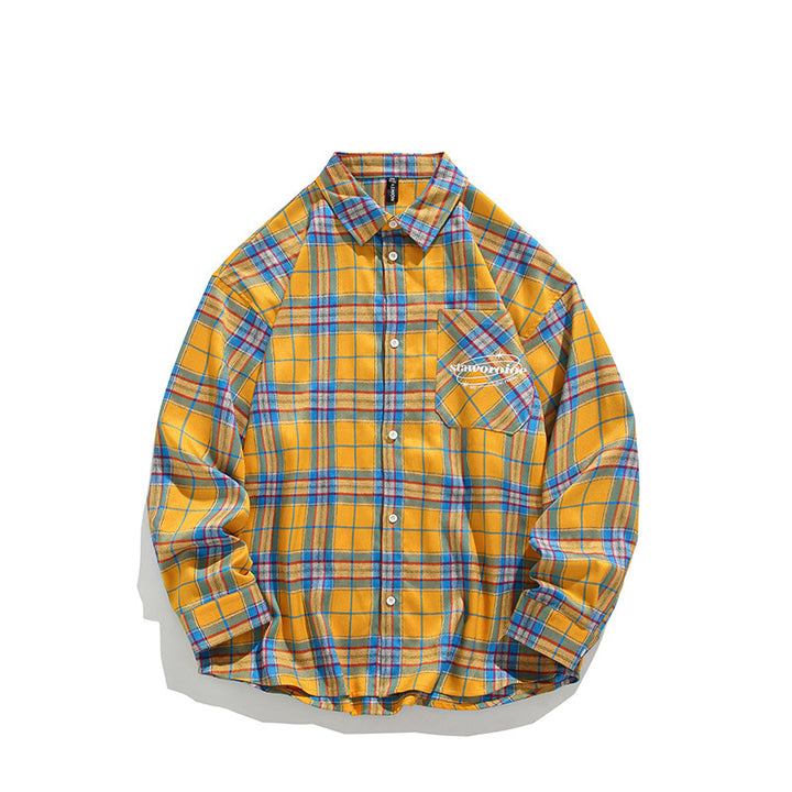 Herren kariertes Freizeithemd mit offenem Kragen und Brusttasche Aliams