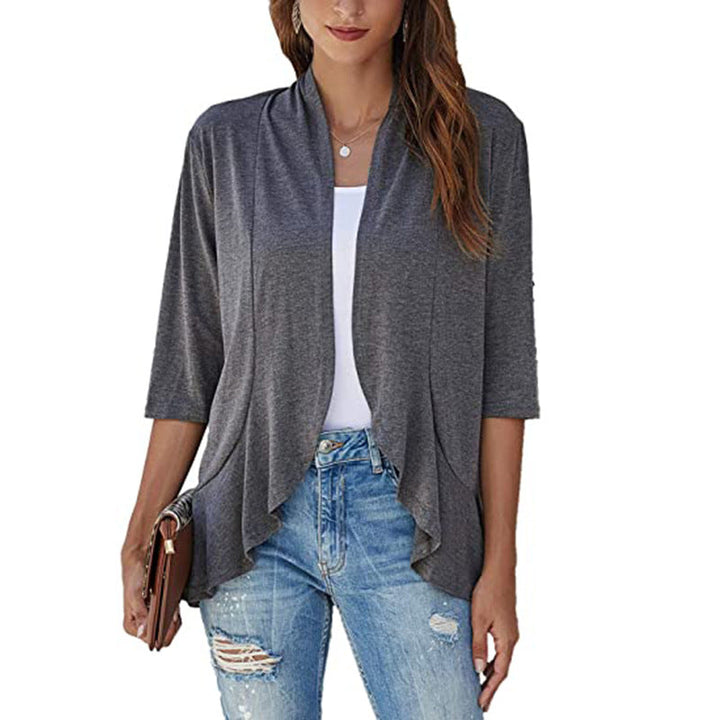 Damen Leichte Chiffonjacke mit Offenen Fronten und 3/4-Ärmeln Aliams