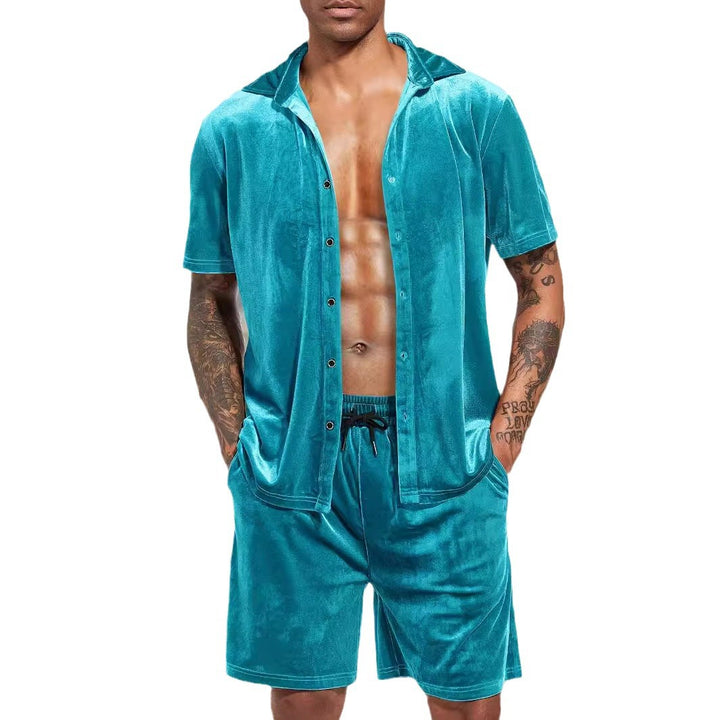 Herren Kurzarm-Hemd und Shorts-Set aus luxuriösem Samt Aliams