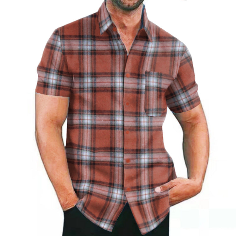 Herren Kurzarm Karohemd mit Taschen und modischem Schnitt Aliams