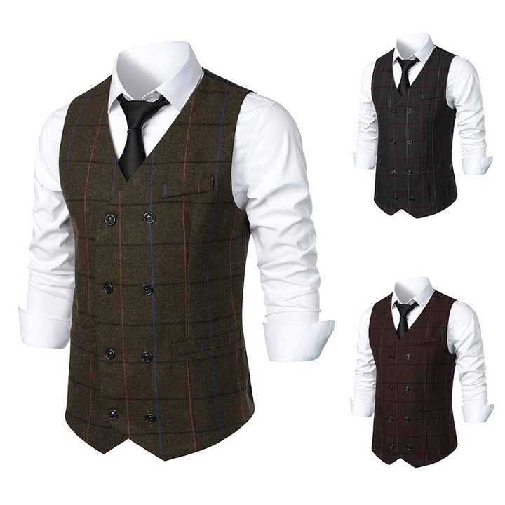 Herren elegante Karoweste mit doppelter Knopfleiste und klassischem Karo-Muster Aliams