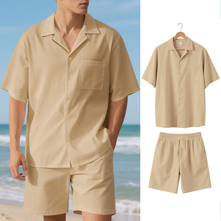 Herren elegantes Kurzarm-Urlaubs-Outfit bestehend aus Hemd und Shorts Aliams