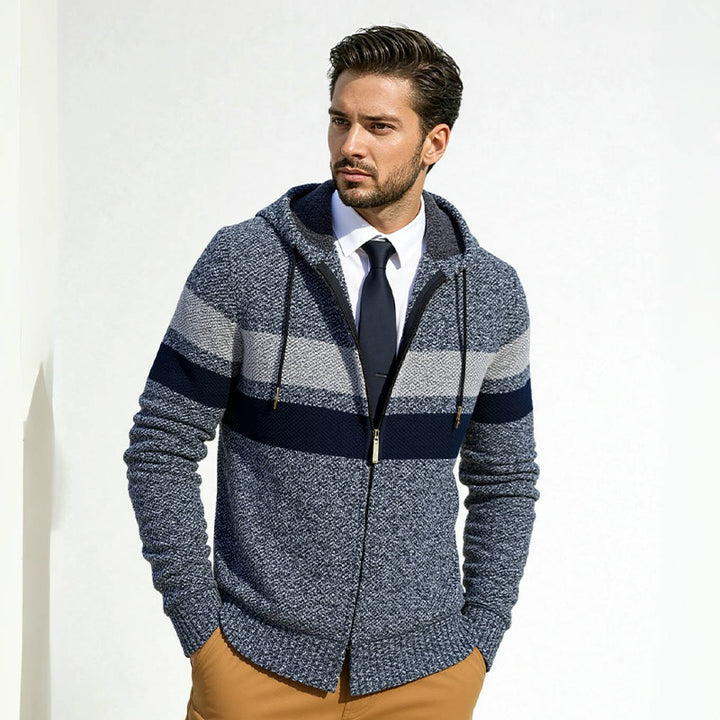 Herren stylische Strickjacke mit Kapuze und innovativem Design Aliams