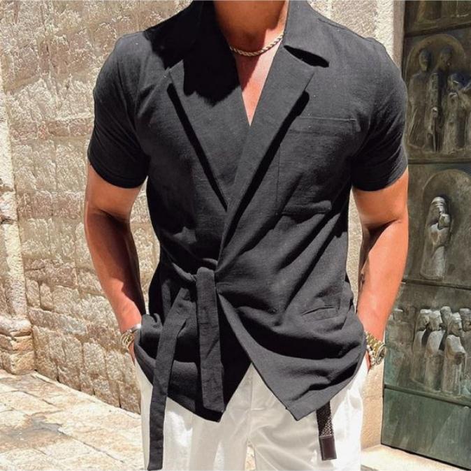 Herren elegantes Leinenhemd mit Wickeloptik Aliams