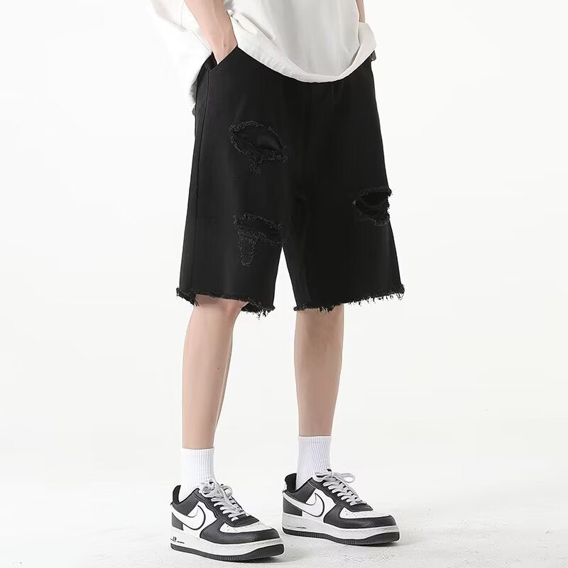 Herren Dänische Denim-Shorts mit auffälligen Rissen und lässigem Schnitt Aliams