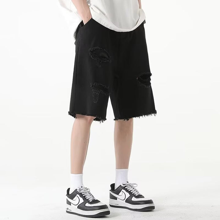 Herren Dänische Denim-Shorts mit auffälligen Rissen und lässigem Schnitt Aliams